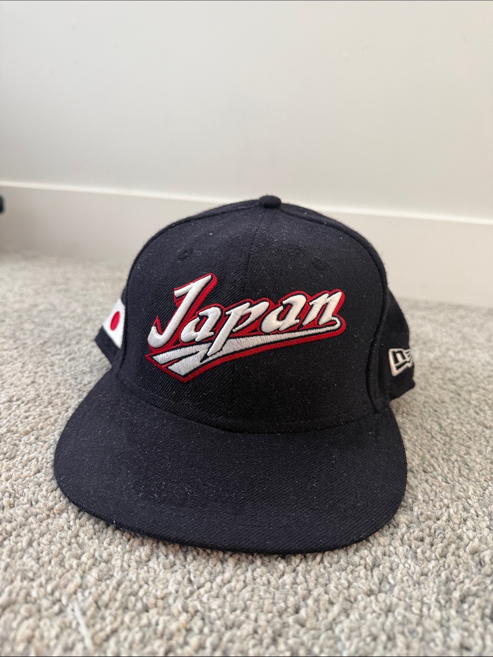 New Era Black Baseball Cap with Red & White Japan 7 1/2